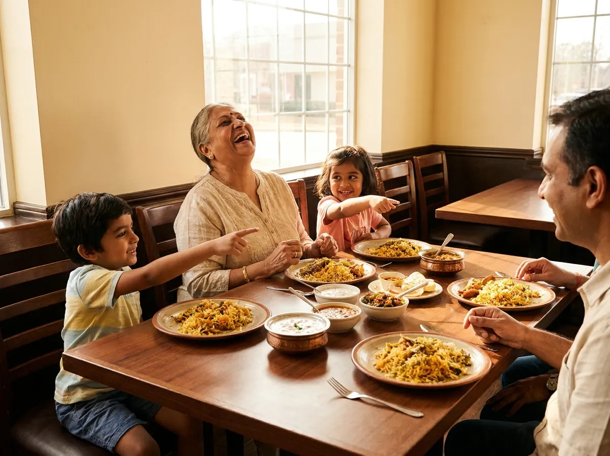 A family sharing a meal around a large table